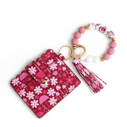 Card Holder Key Chain Beads Bracelet Women's Wallet