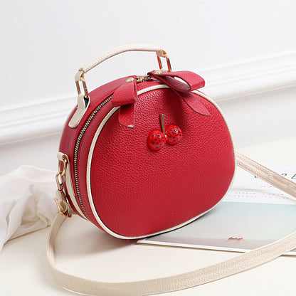 Cherry One Shoulder Messenger Bag - Small round bag with cherry on the top 🍒