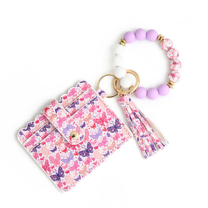 Card Holder Key Chain Beads Bracelet Women's Wallet