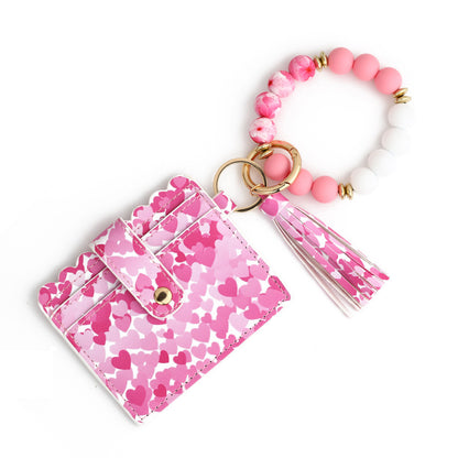 Card Holder Key Chain Beads Bracelet Women's Wallet