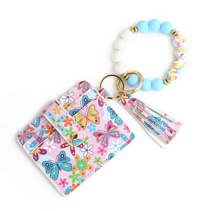 Card Holder Key Chain Beads Bracelet Women's Wallet