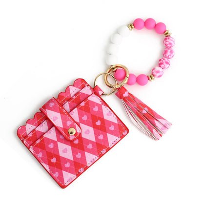 Card Holder Key Chain Beads Bracelet Women's Wallet