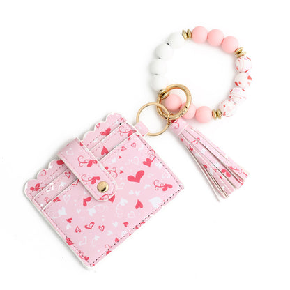 Card Holder Key Chain Beads Bracelet Women's Wallet