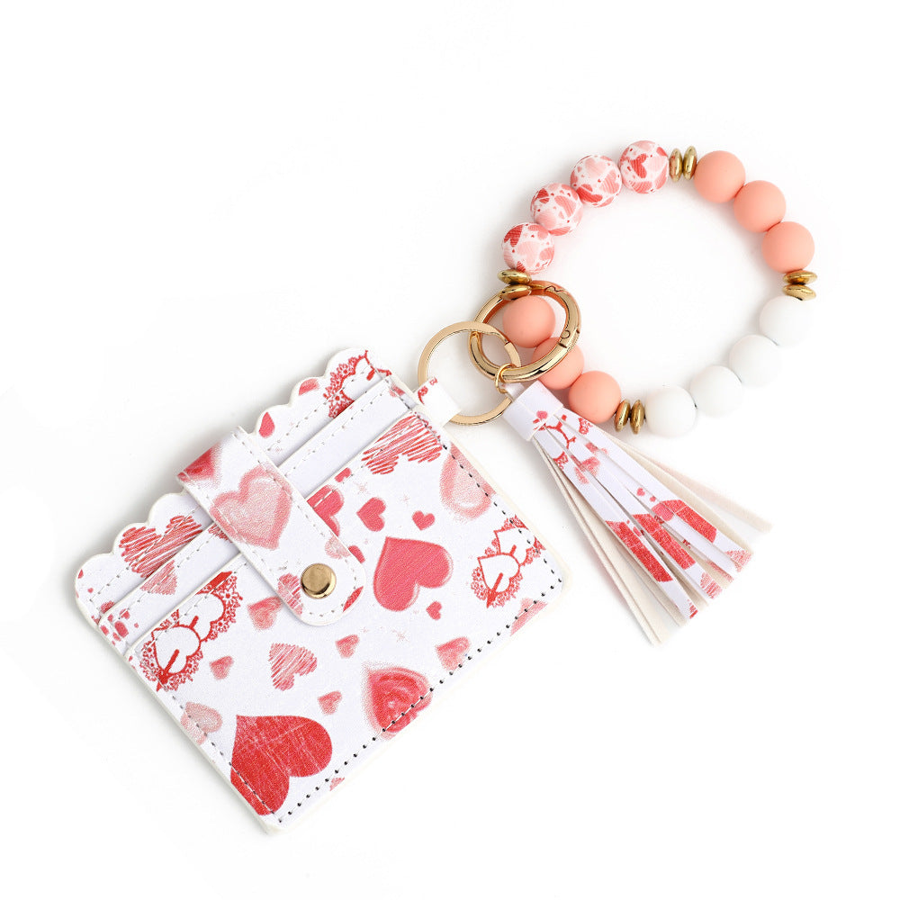 Card Holder Key Chain Beads Bracelet Women's Wallet