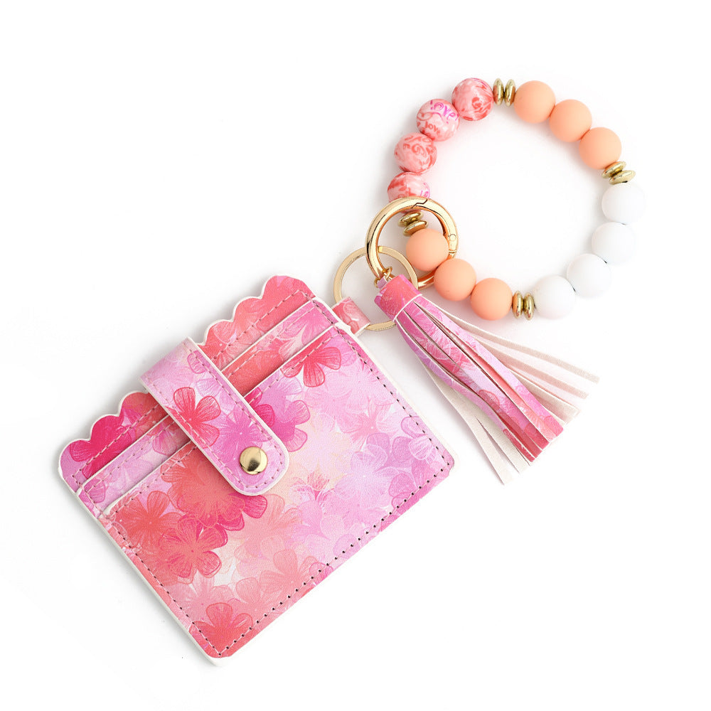 Card Holder Key Chain Beads Bracelet Women's Wallet