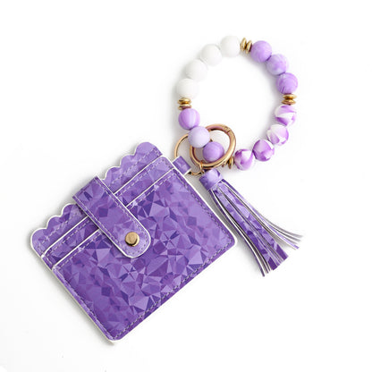 Card Holder Key Chain Beads Bracelet Women's Wallet