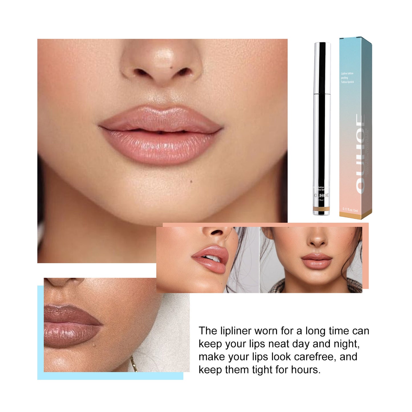 Peel Off Lip Liner-contains hyaluronic acid, tocopherol (vitamin e), and Baichi flower seed oil.